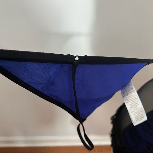 NWT Baci Blue/Black Corset with Garter Belt‎ and Thong Panties - 3X (16-20) - Picture 8 of 16